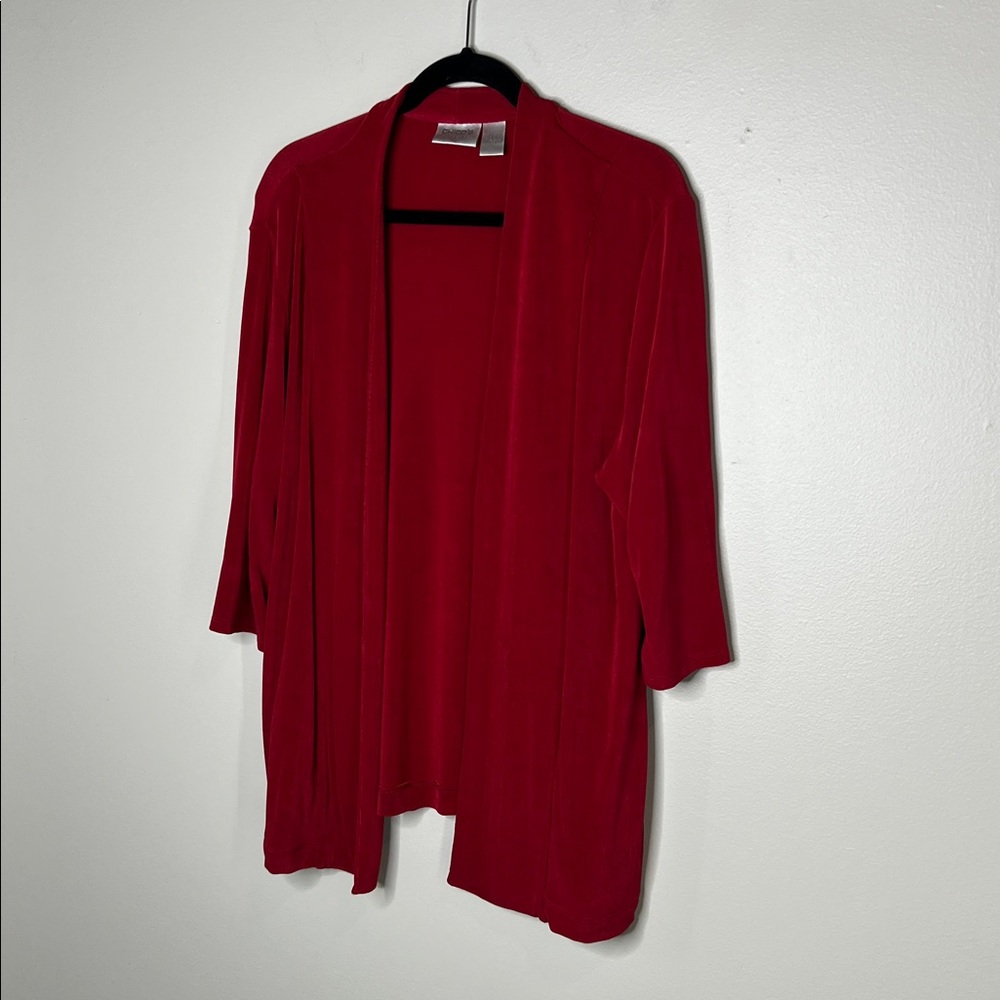 Chico's Travelers Red Open front Cardigan with Pockets size 2 - Picture 3 of 11